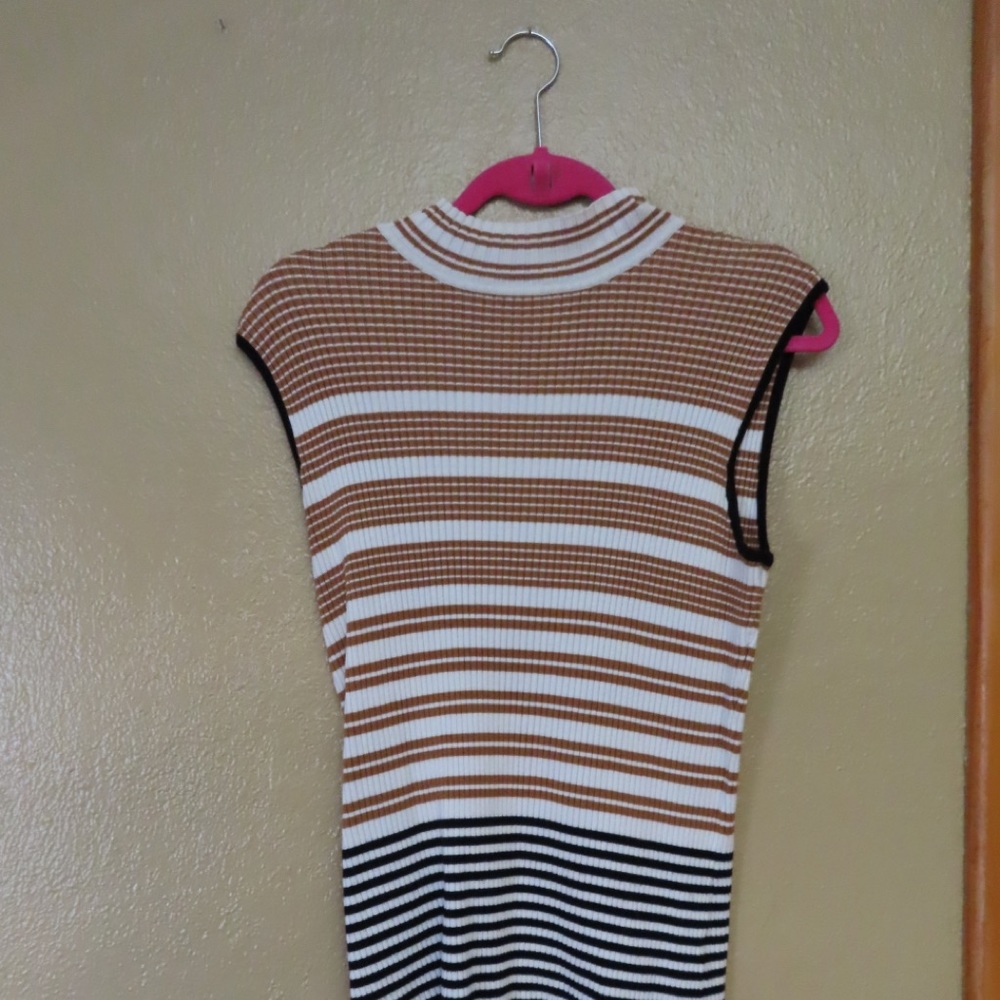 Black and Brown Striped Mock Sleeveless Turtleneck